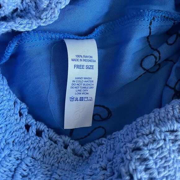 Boho Midi Dress Size Small Blue Embroidered Crochet Hi Low Beach Gypsy Festival - Picture 12 of 16